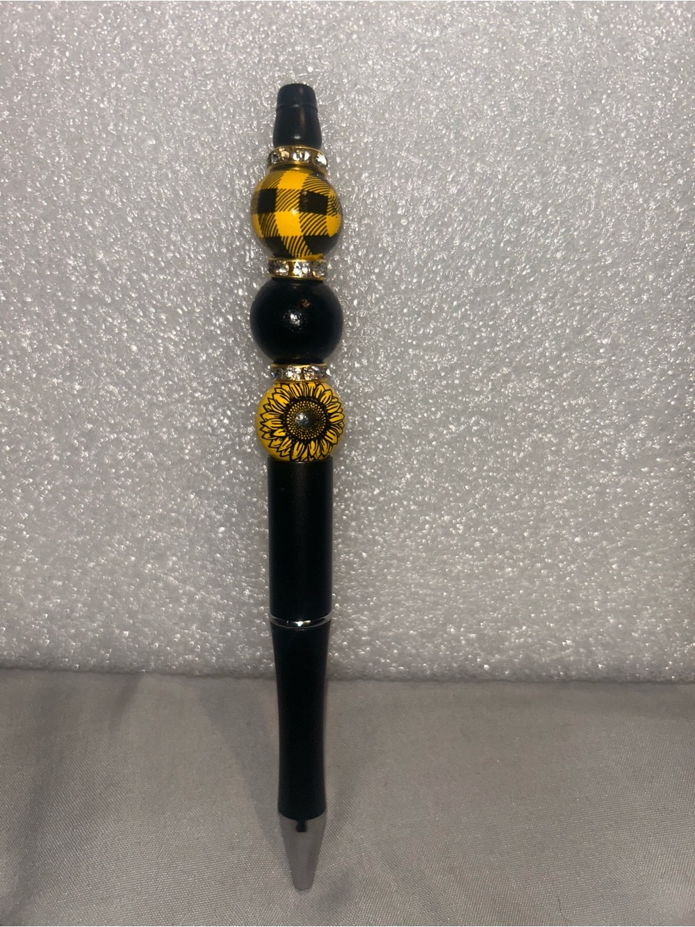 Hand Crafted Black and Yellow Beaded Pen
